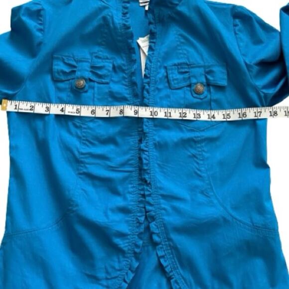Mirror Image Blue Open Front Ruffled Lightweight Summer Blazer Jacket Small NEW - Picture 11 of 14
